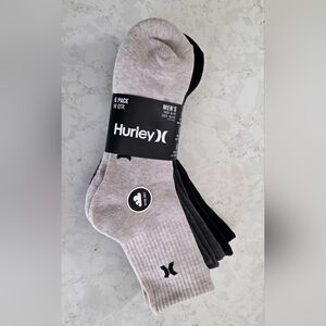 NEW Hurley Men’s 6-Pack Hi-Quarter Socks in Black, Gray, Oatmeal
